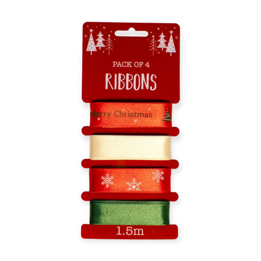 Picture of CHRISTMAS PRINTED SATIN RIBBON - 4 DESIGNS 1.5M EACH